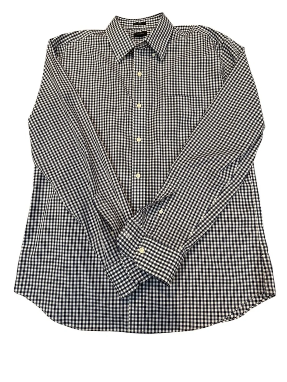J. Crew Men's Navy and White Gingham Check Long-Sleeve D Shirt